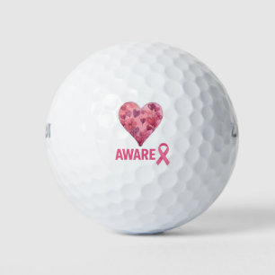 Breast Cancer Awareness with Pink ribbon  Heart Golf Balls