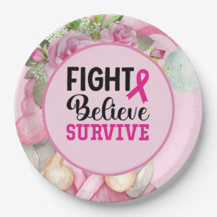 Breast Cancer Awareness with Pink Ribbon Paper Pla Plate