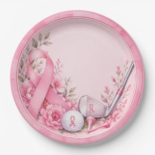 Breast Cancer Awareness with Pink Ribbon  Paper Plate