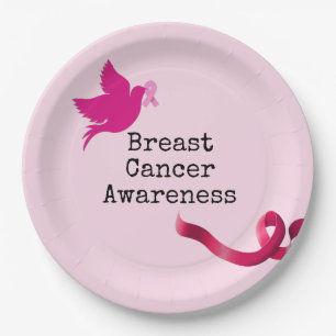 Breast Cancer Awareness with Pink Ribbon Paper Plate