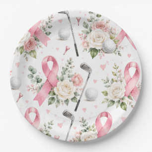 Breast Cancer Awareness with Pink Ribbon  Paper Plate
