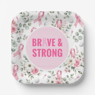 Breast Cancer Awareness with Pink Ribbon Paper Plate