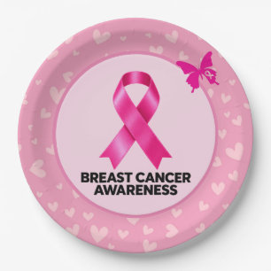 Breast Cancer Awareness with Pink Ribbon Paper Plate