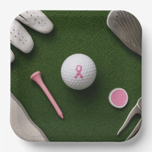 Breast Cancer Awareness with Pink Ribbon Paper Plate