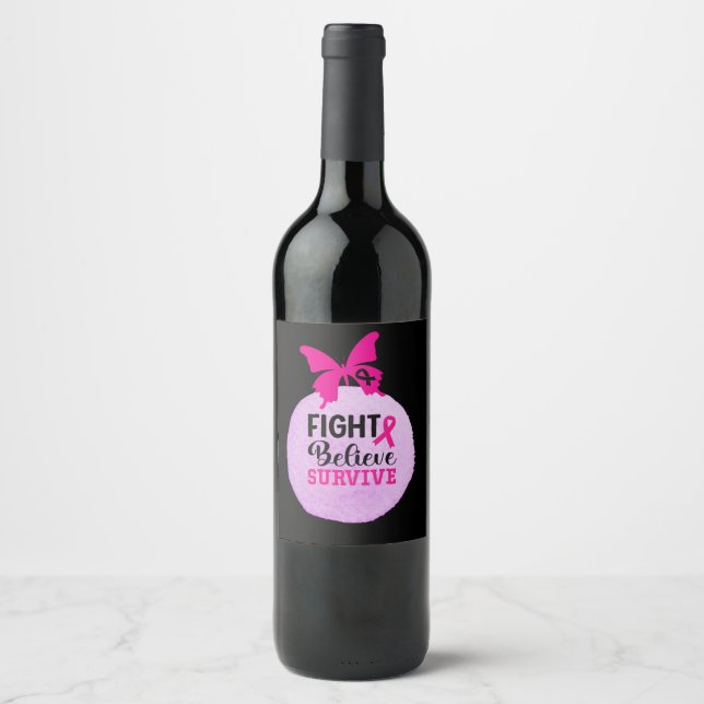 Breast Cancer Awareness with Pink Ribbon  Wine Label (Front)