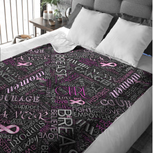 Breast Cancer Awareness Word Cloud ID261 Fleece Blanket