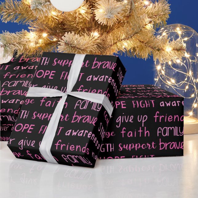 Breast Cancer Awareness Word Pattern Wrapping Paper (Holidays)
