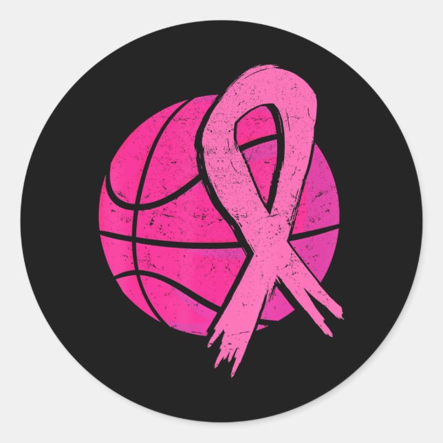 Breast Cancer Basketball Ball Pink Ribbon Classic Round Sticker (Front)