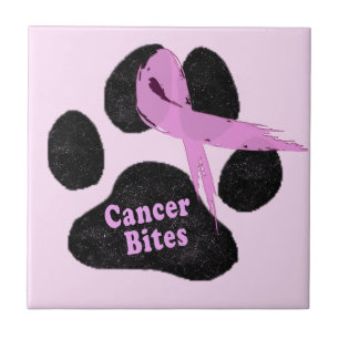 Breast Cancer Bites Pink Ribbon Dog Paw  Tile