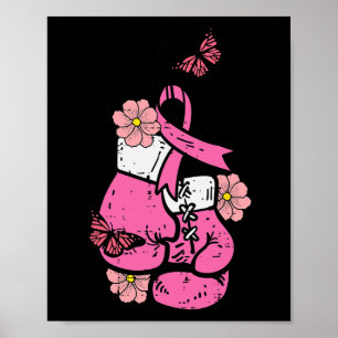 Breast Cancer Boxing Glove Pink Ribbon Awareness F Poster