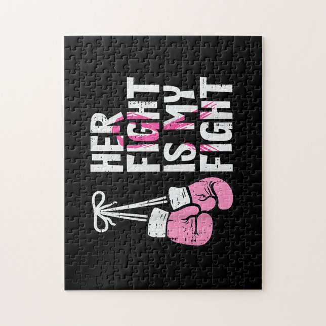 Breast Cancer Boxing Gloves Her Fight My Fight Wom Jigsaw Puzzle (Vertical)