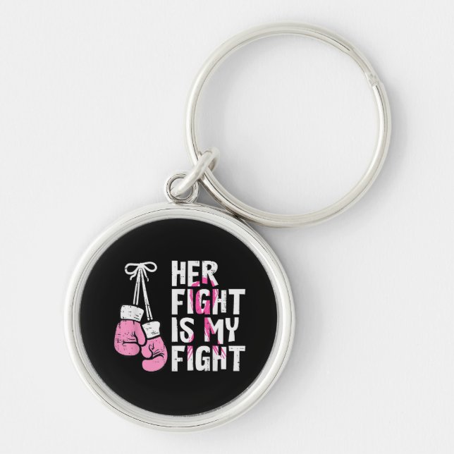 Breast Cancer Boxing Gloves Her Fight My Fight Wom Key Ring (Front)