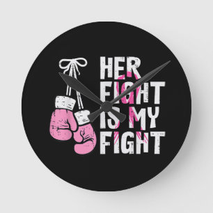 Breast Cancer Boxing Gloves Her Fight My Fight Wom Round Clock