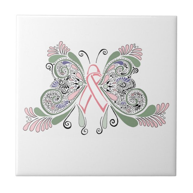 Breast Cancer Butterfly Design Tile (Front)