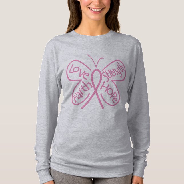 Breast Cancer Butterfly Inspiring Words T-Shirt (Front)