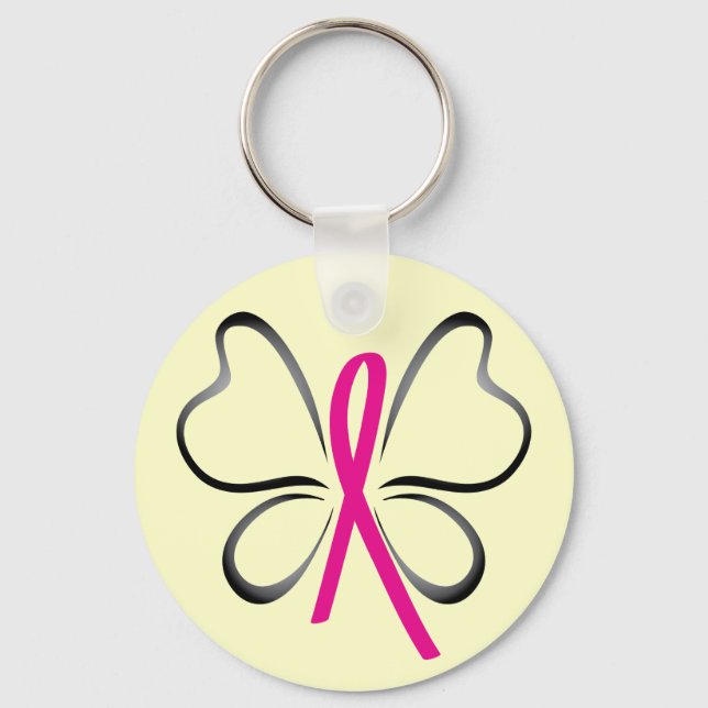 Breast Cancer Butterfly Ribbon Keychain (Front)