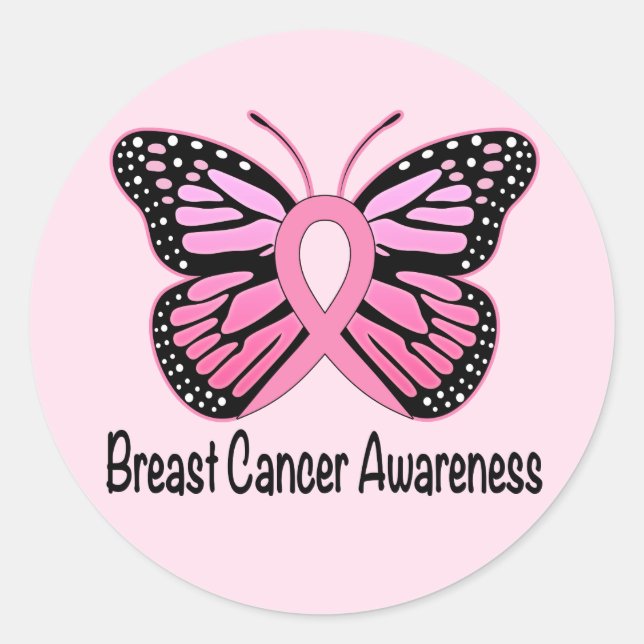 Breast Cancer Butterfly Ribbon of Hope Classic Round Sticker (Front)