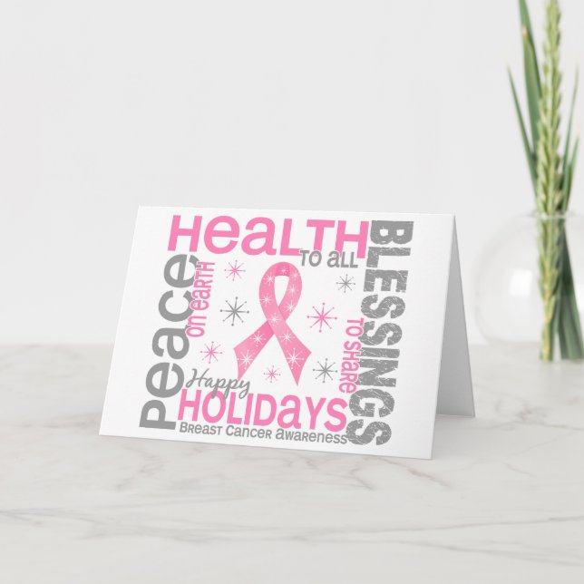 Breast Cancer Christmas 4 Holiday Snowflakes Card (Front)