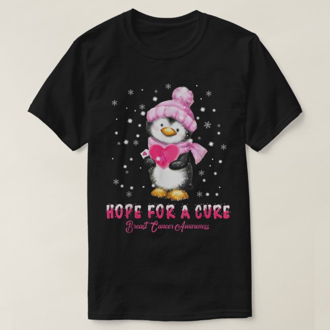 Breast Cancer  Christmas Holiday Penguins  T-Shirt (Design Front)
