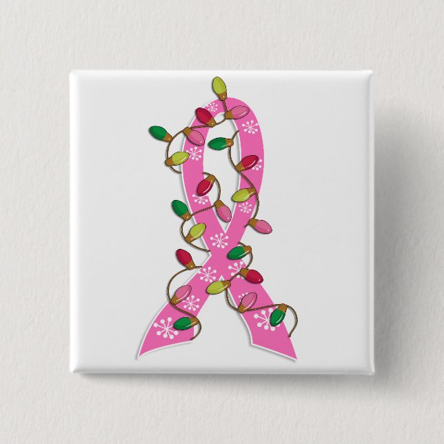 Breast Cancer Christmas Lights Ribbon 15 Cm Square Badge (Front)