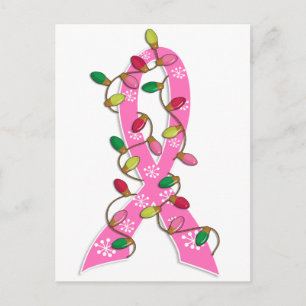 Breast Cancer Christmas Lights Ribbon Holiday Postcard