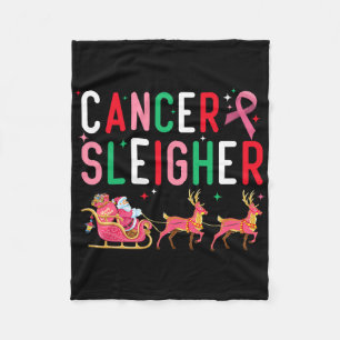Breast Cancer Christmas Pink Ribbon Santa Sleigh R Fleece Blanket