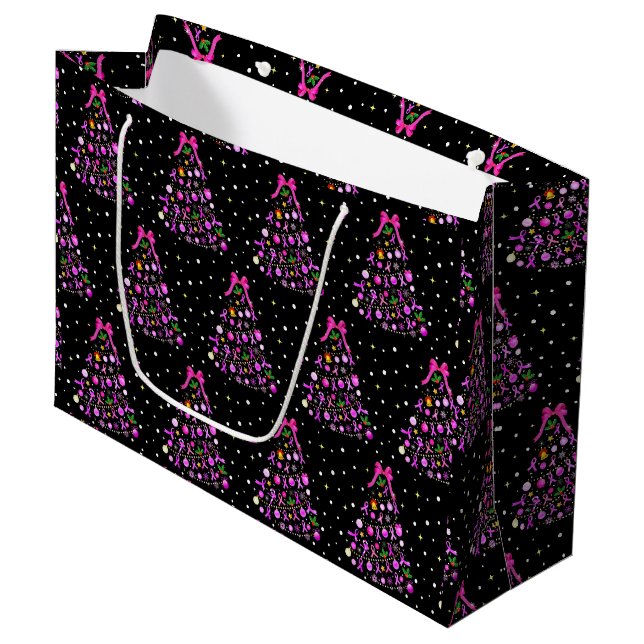Breast Cancer Christmas Tree Large Gift Bag (Front Angled)