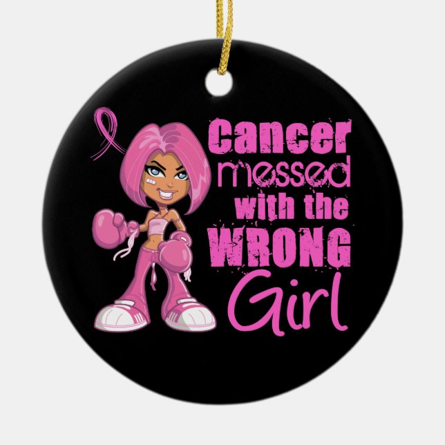 Breast Cancer Combat Girl 1 Ceramic Tree Decoration (Front)