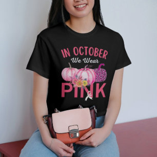 Breast Cancer Cute Floral Pink Pumpkins Halloween  T-Shirt
