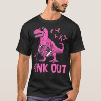 Breast Cancer Dinosaur Pink Out Football Pink Ribb T-Shirt