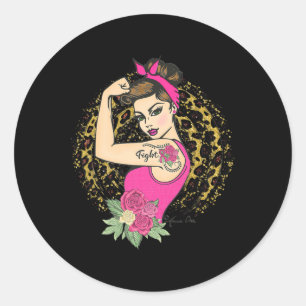 Breast Cancer Fight Girl Power Animal Print Rosie  Classic Round Sticker