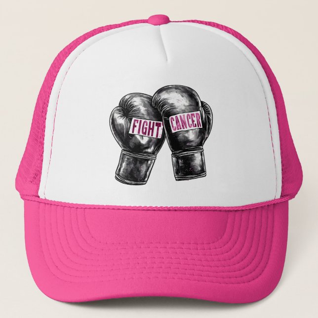 Breast Cancer Fighter Boxing Gloves Trucker Hat (Front)