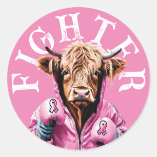 Breast Cancer Fighter Pink Cow Classic Round Sticker