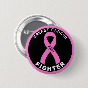 Breast Cancer Fighter Ribbon Black Button