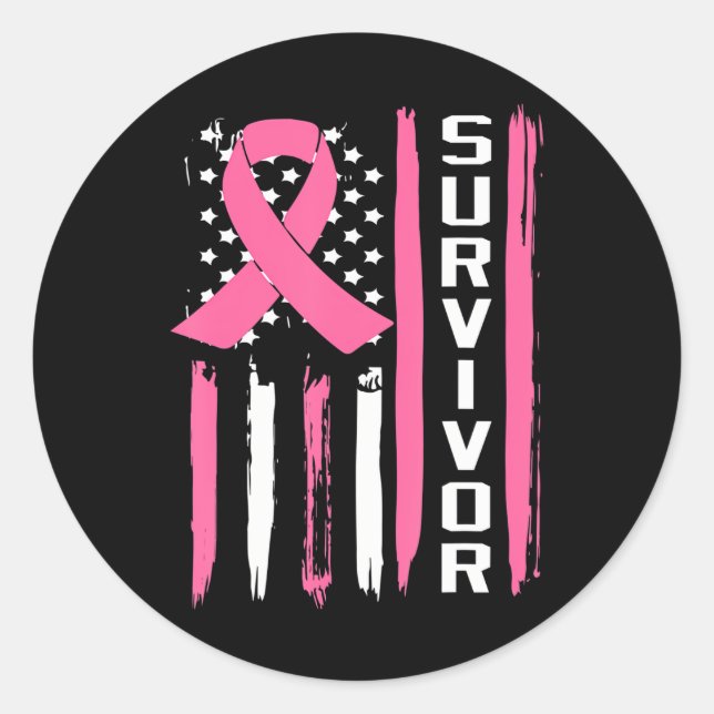 Breast Cancer Flag Warrior Classic Round Sticker (Front)