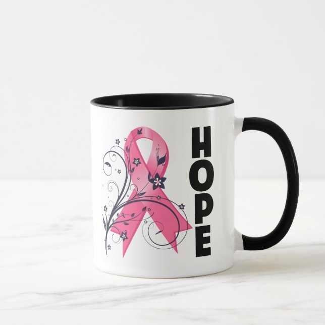 Breast Cancer Floral Hope Ribbon Mug (Right)