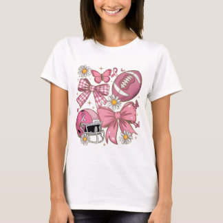 Breast Cancer Football Pink Out Helmet Ribbon Bow T-Shirt