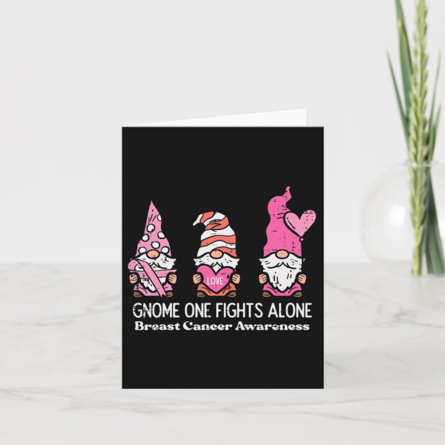 Breast Cancer Gnome One Fights Alone Awareness Wom Card (Front)