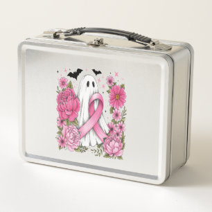 Breast Cancer Halloween Ghost Boho Metal Lunch Box
