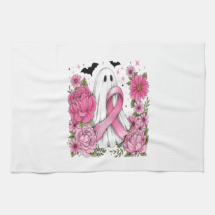 Breast Cancer Halloween Ghost Boho Tea Towel