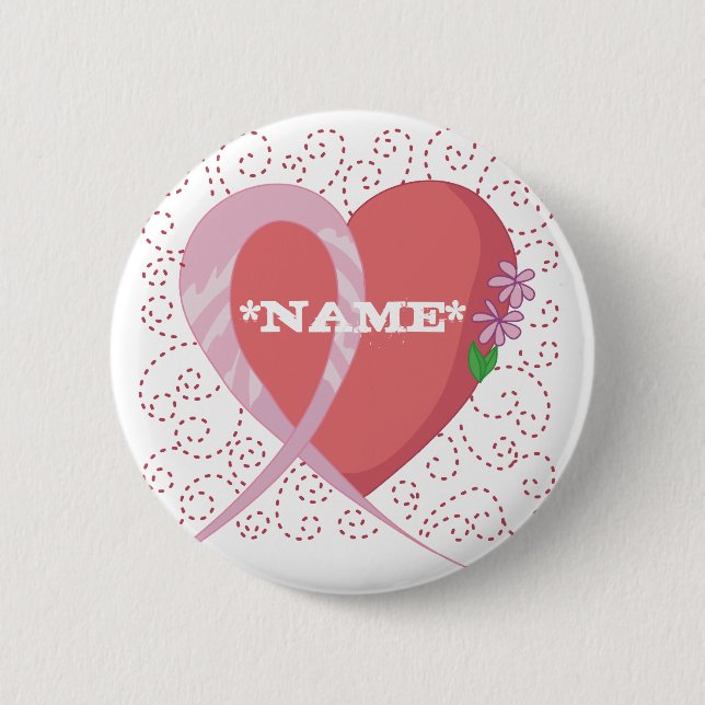 Breast Cancer Heart Customisable Button (Front)