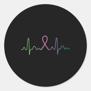 Breast Cancer Heartbeat Awareness Survivor Gift Classic Round Sticker