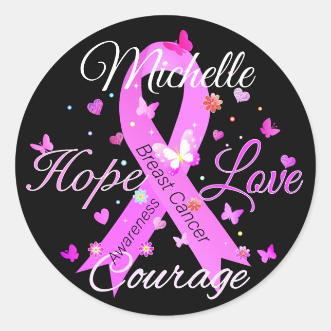 Breast Cancer Hope Love Courage Classic Round Stic Sticker (Front)