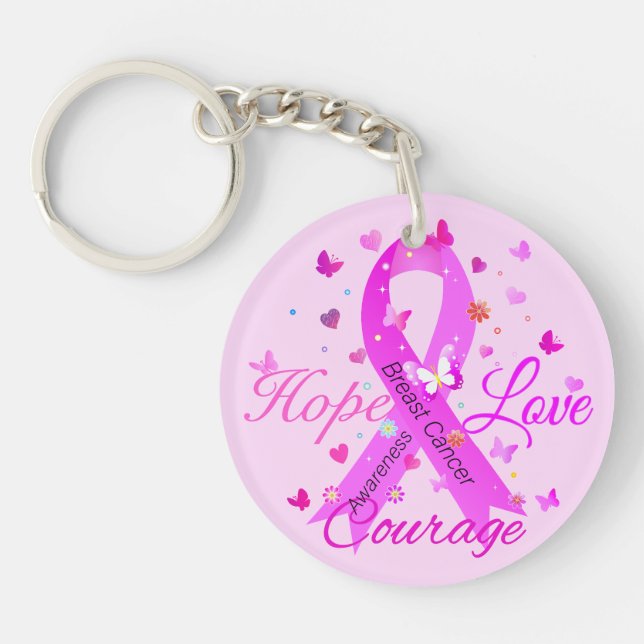 Breast Cancer Hope Love Courage Key Ring (Front)