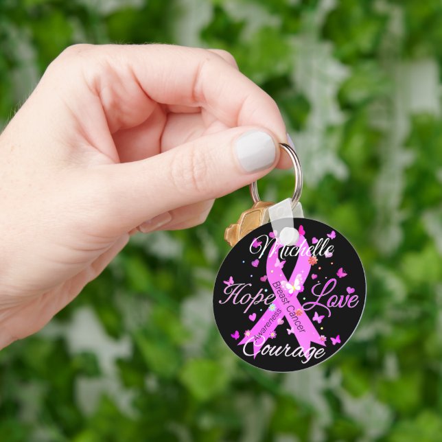 Breast Cancer Hope Love Courage Keychain (Hand)