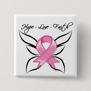 Breast Cancer Hope Love Faith 15 Cm Square Badge