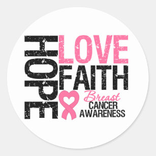 Breast Cancer Hope Love Faith Classic Round Sticker