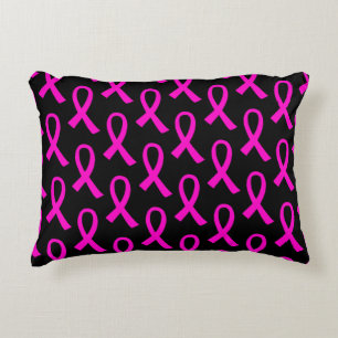 Breast Cancer Hot Pink Ribbon Pattern Decorative Cushion