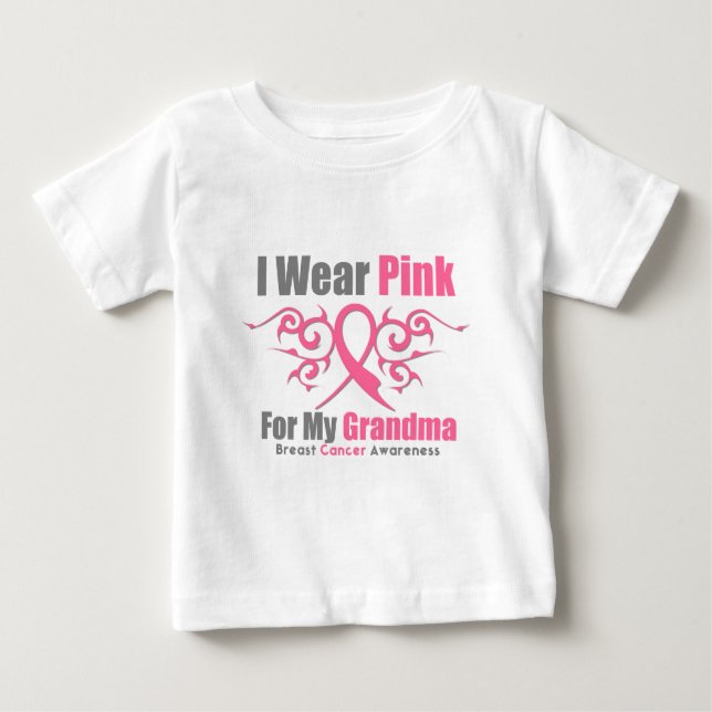 Breast Cancer I Wear Pink Tribal Ribbon (Grandma) Baby T-Shirt (Front)