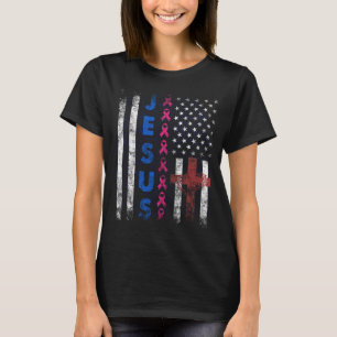 Breast Cancer Jesus Christian Flag Survivor T-Shirt